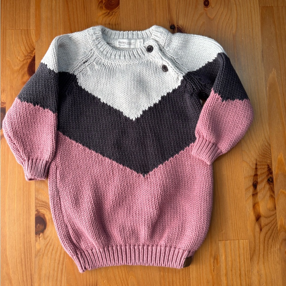 Infant Miles The Label Pink/Cream Chevron Knit Sweater Dress LS Size 9-12M